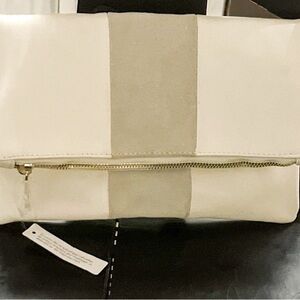 Nordstrom Cream Vegan Leather and Tan Suede Fold Over Clutch
